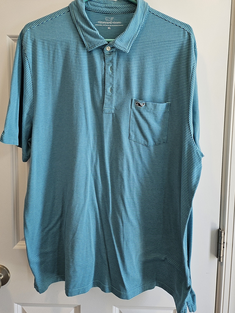 Vineyard Vines Men's Aqua & Navy Micro-Stripe Polo